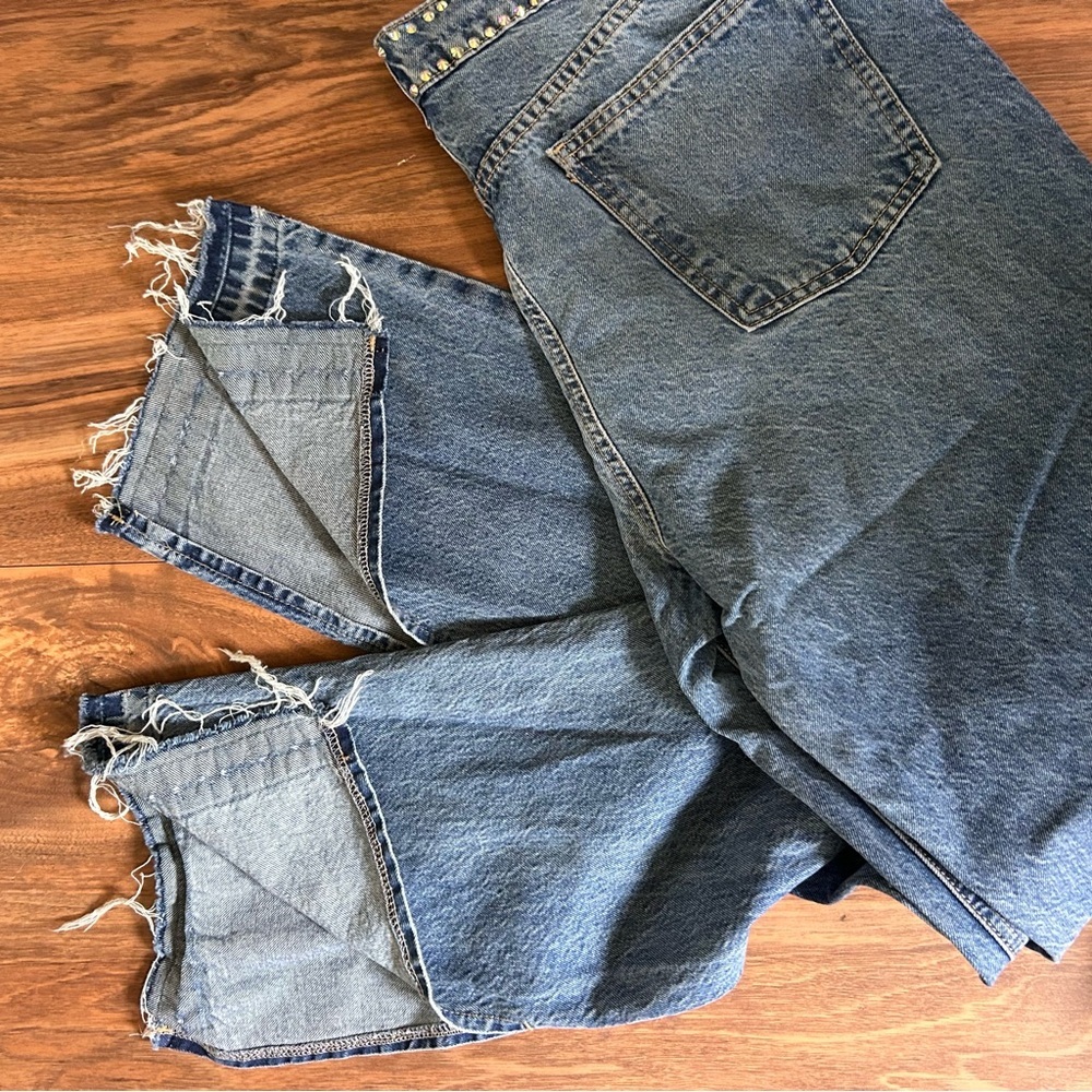 ASOS Rhinestone Studded Denim Jeans With Split Calf Hem Button Fly 32x36 Tall - Picture 5 of 7